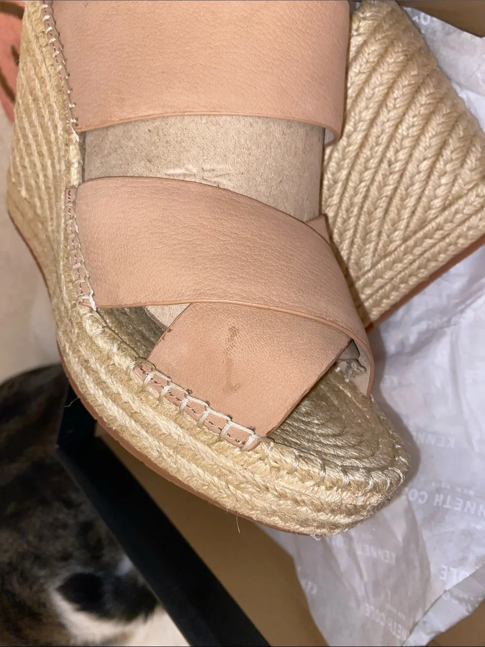 Kenneth Cole New York Blush Leather Espadrille Wedge Sandals